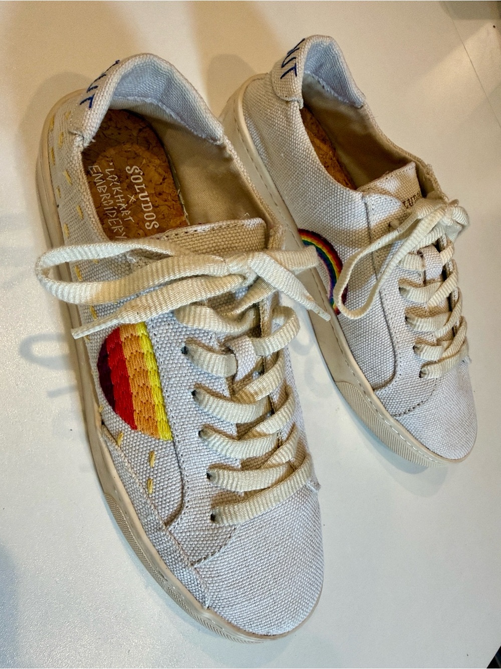 Soludos White Embroidered Sneakers